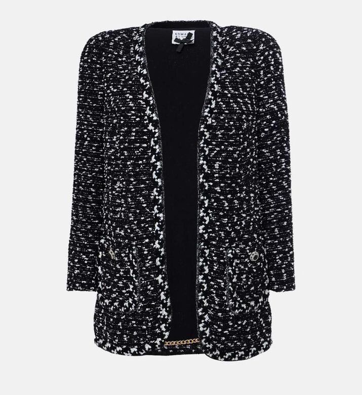 جاكيت تويد طويل بجيوب أمامية خارجية