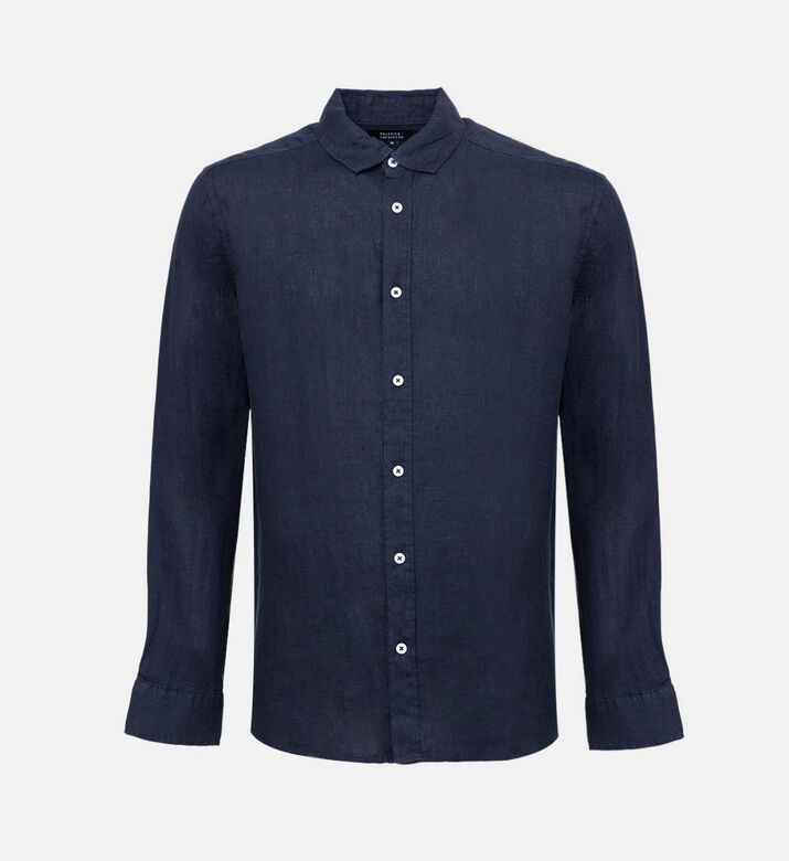 قميص كتان كلاسيكي بياقة بصف أزرار