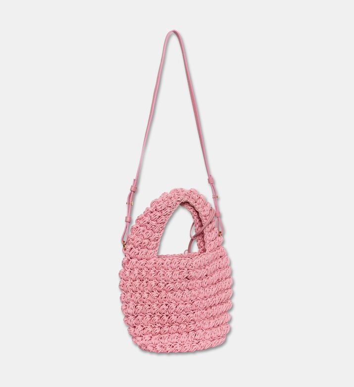 JW Anderson Popcorn Basket Knitted Cotton Bag, Pink, Packshot View