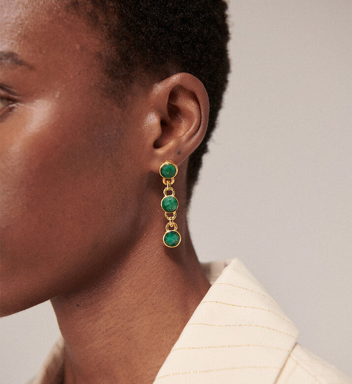 Ottoman Hands Ela Triple Emerald Drop Earrings, Packshot View