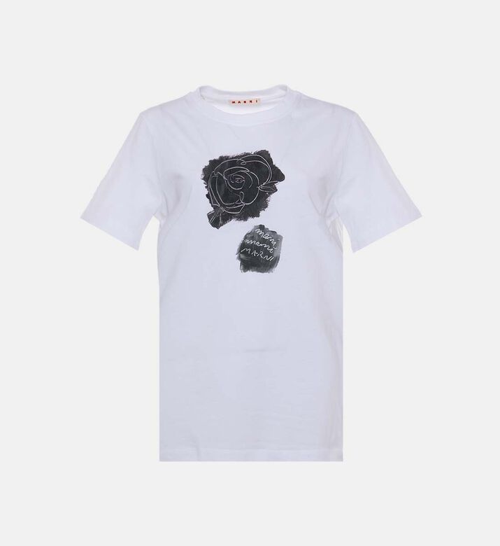 Rose Print Cotton T-shirt