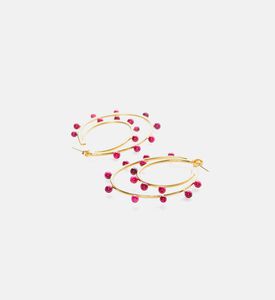 Double Anneaux Rose Resine Gold-plated Earrings