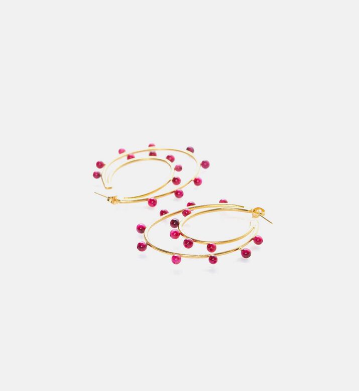 Double Anneaux Rose Resine Gold-plated Earrings