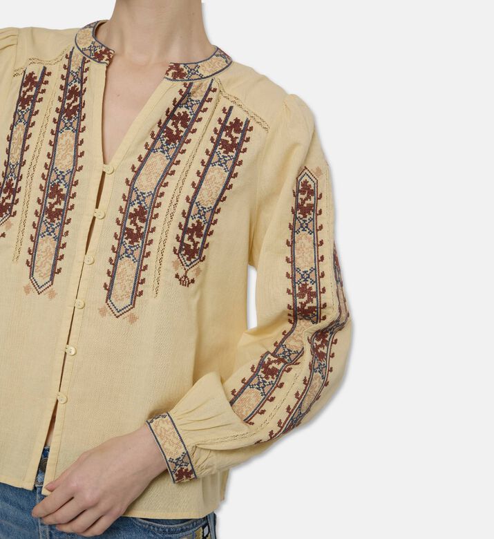 Ba and Sh Embroidered Long-sleeve Blouse, Model View