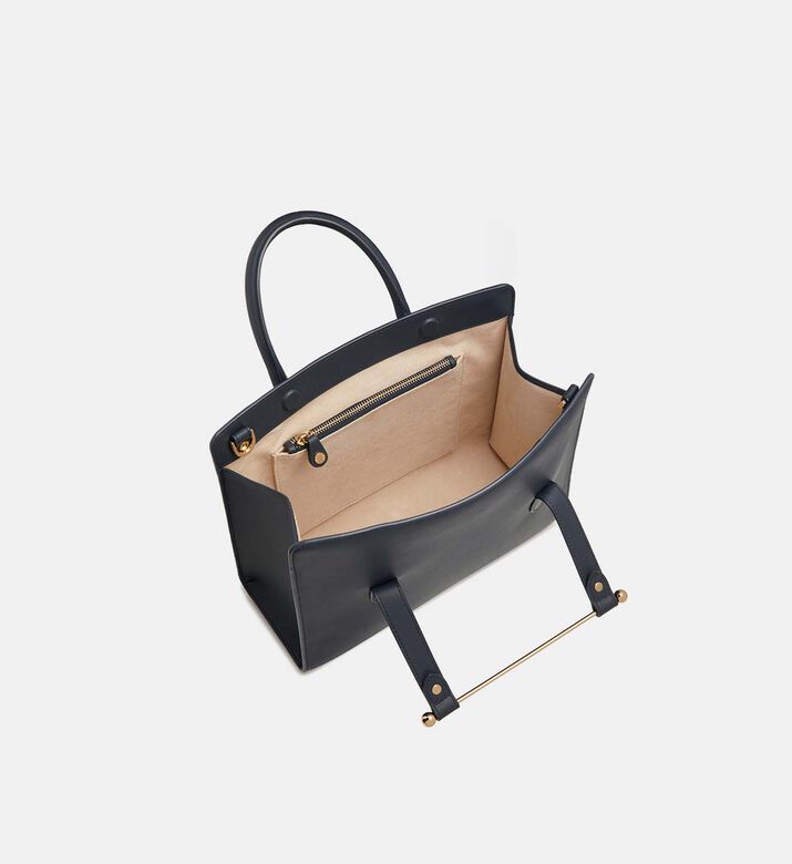 Leather Top Handle Midi Tote Bag