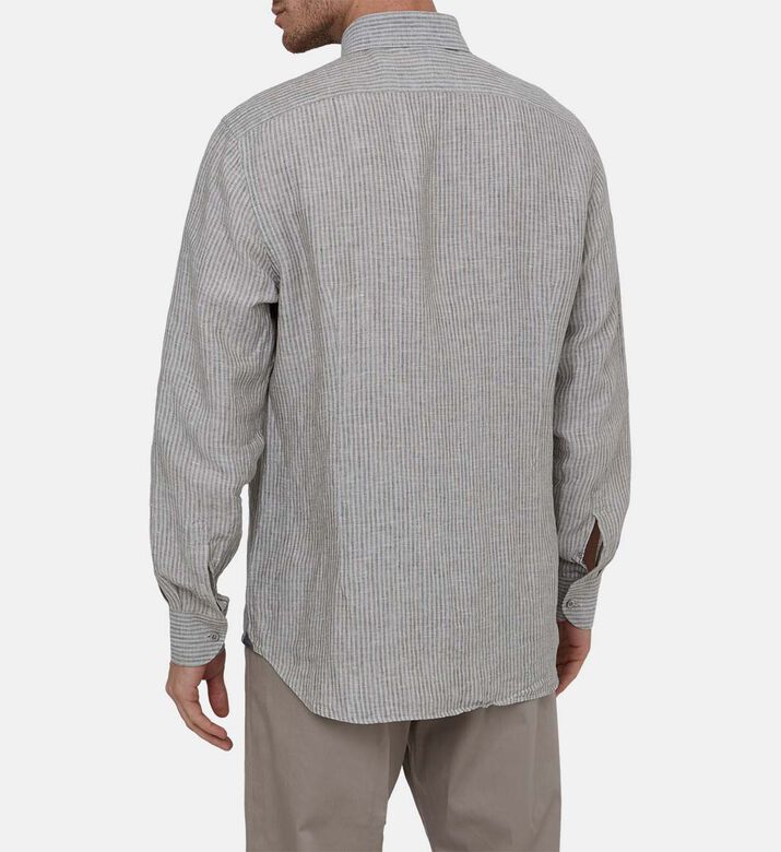 قميص كتان المخطط بأزرار أمامية