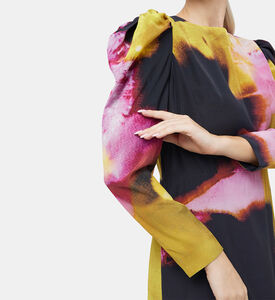 Chine Blur-print Long Puff-sleeve Mini Dress