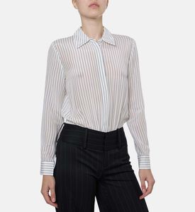 Alice and Olivia Stripe-print Long-sleeve Bodysuit, Model View