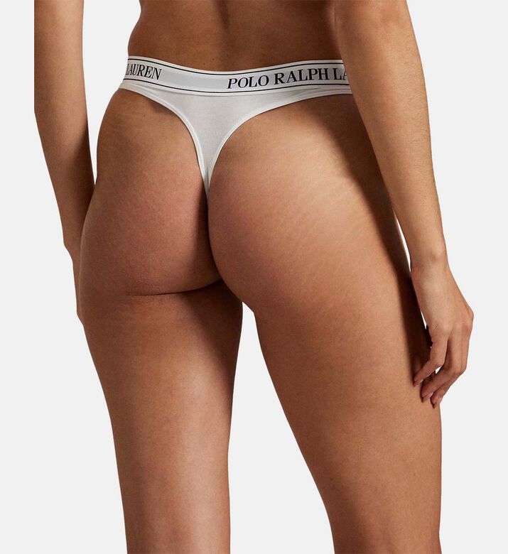 Polo by Ralph Lauren Logo-waistband Mid-rise Thong, White, S, Model View