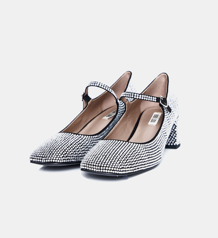 حذاء بكعب متوسط مزين بأحجار الراين بجلد سويد