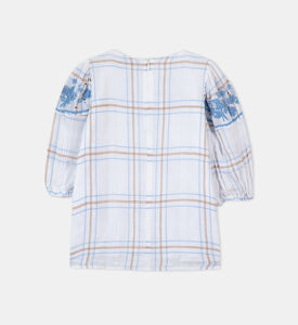 Girl Check Embroidered Blouse