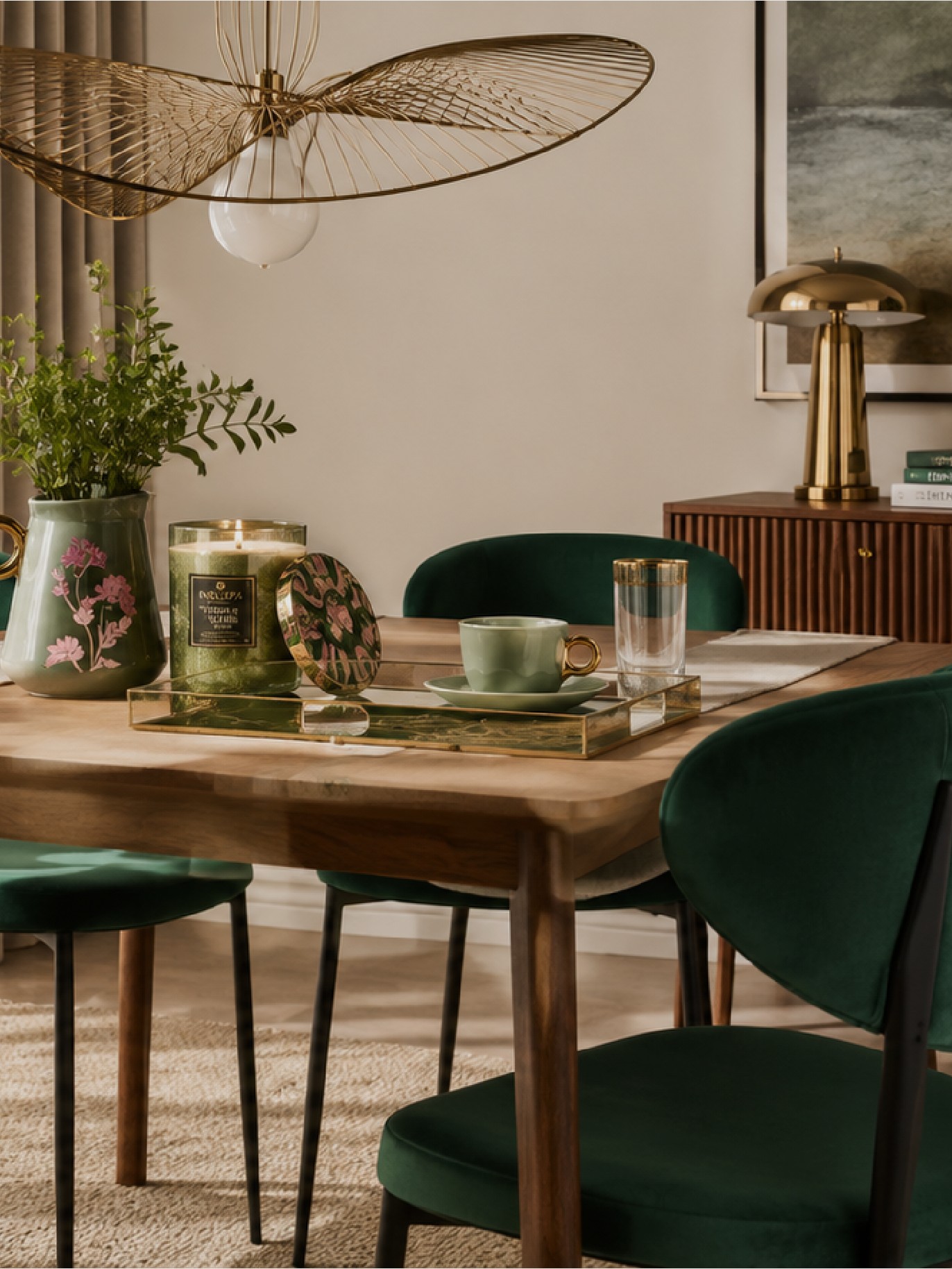 Image of gold and green home decor