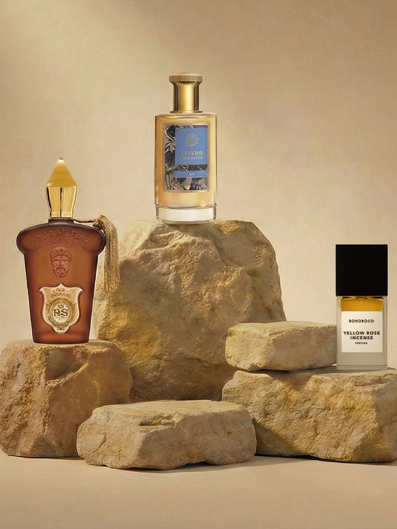 Image of a perfume on brown background