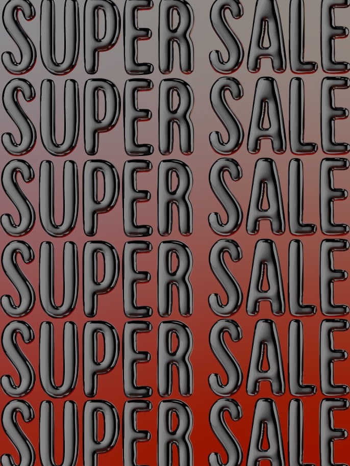 Image of Super Sale silver text on red background
