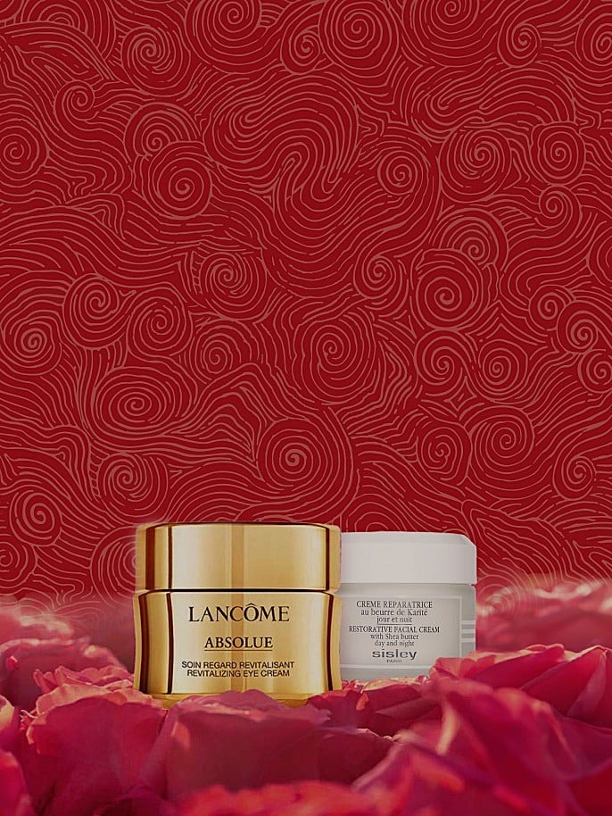 Image of a skincare products on the red background