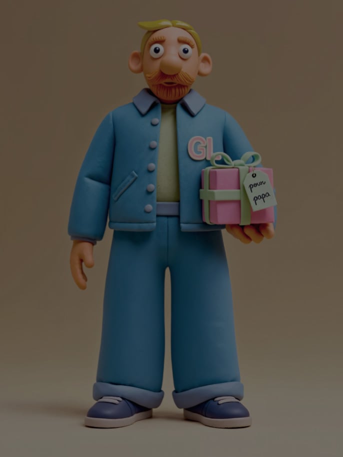 Image of a cartoon dad with gift box